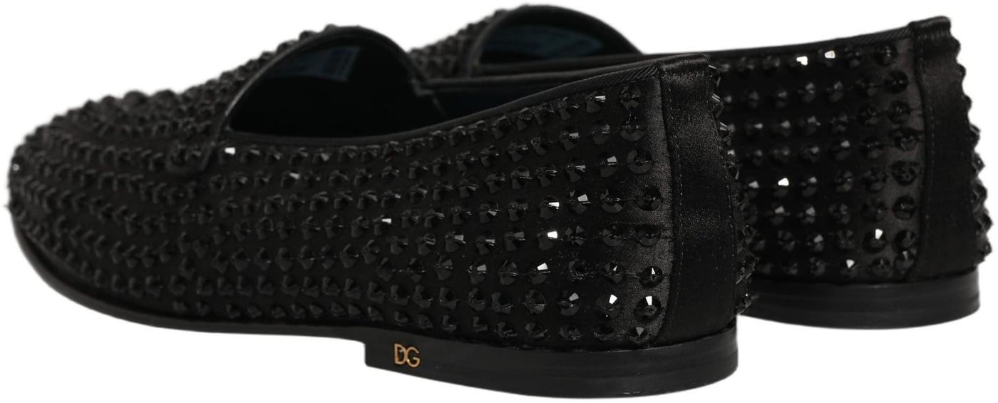 Dolce & Gabbana Black Rhinestone Embellished Loafers Shoes
