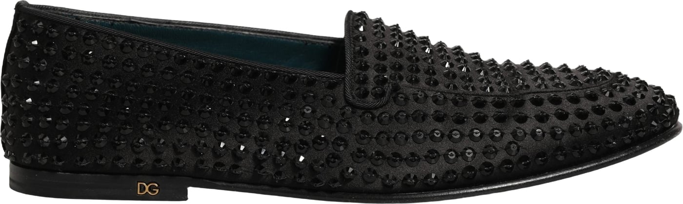 Dolce & Gabbana Black Rhinestone Embellished Loafers Shoes