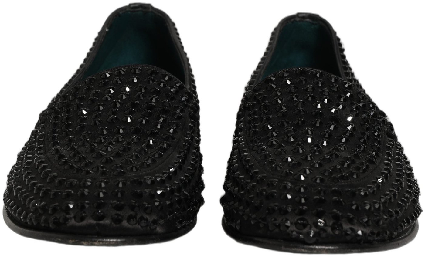 Dolce & Gabbana Black Rhinestone Embellished Loafers Shoes