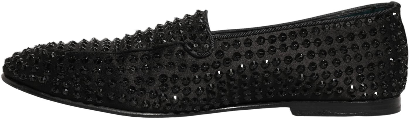 Dolce & Gabbana Black Rhinestone Embellished Loafers Shoes