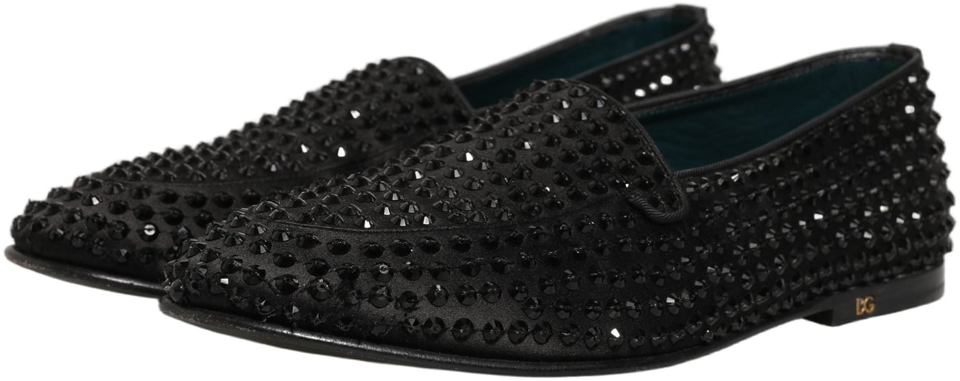 Dolce & Gabbana Black Rhinestone Embellished Loafers Shoes