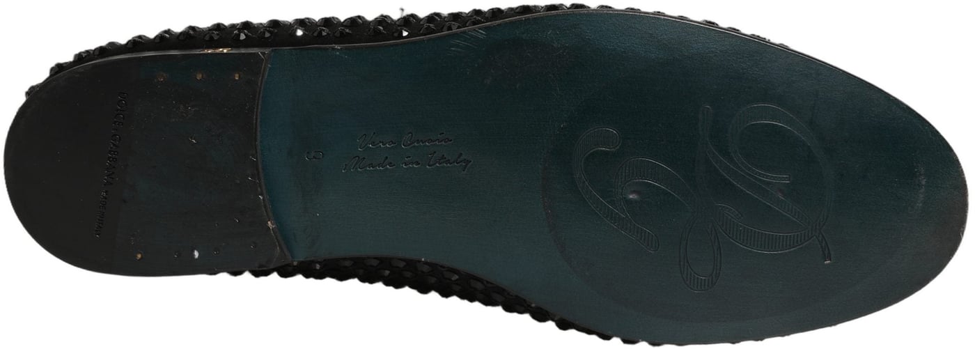 Dolce & Gabbana Black Rhinestone Embellished Loafers Shoes