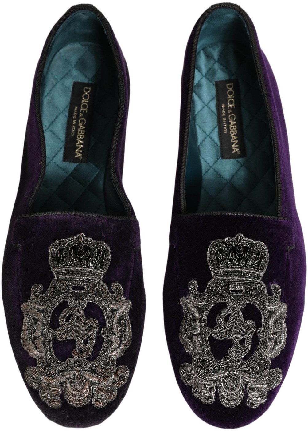Dolce & Gabbana Purple Velvet Crown Embroidery Loafers Shoes