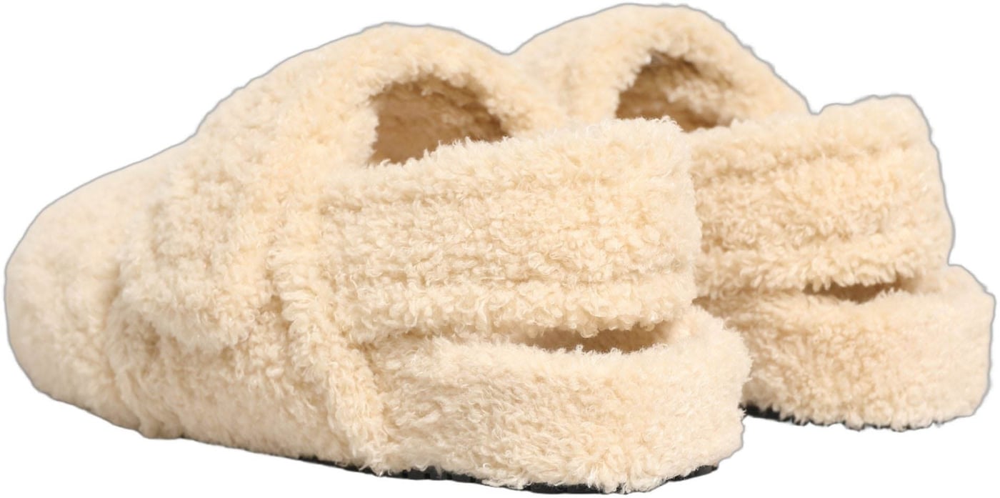 Dolce & Gabbana Beige Faux Fur Flats Men Slides Sandals Shoes
