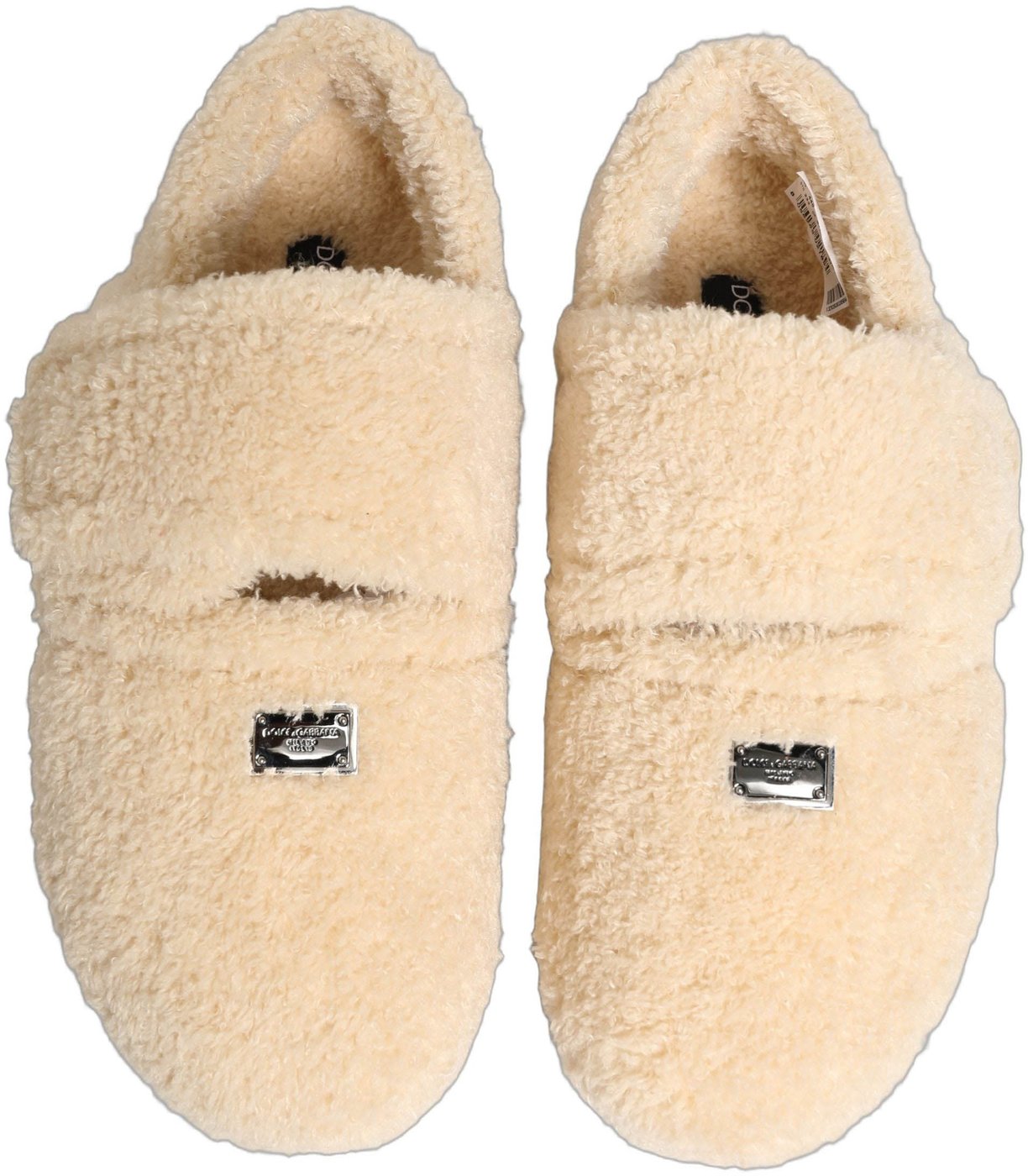 Dolce & Gabbana Beige Faux Fur Flats Men Slides Sandals Shoes