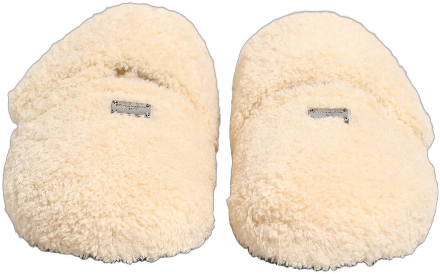 Dolce & Gabbana Beige Faux Fur Flats Men Slides Sandals Shoes