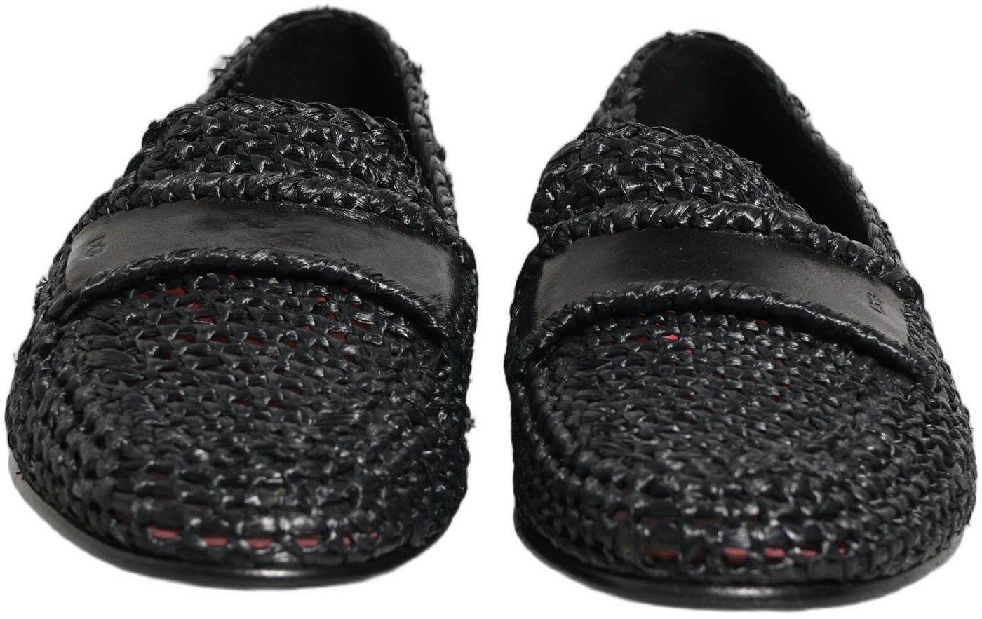 Dolce & Gabbana Black Woven Raffia Slip On Loafers Shoes