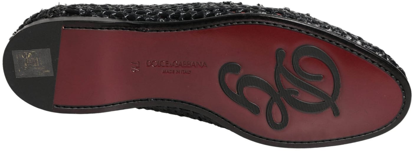 Dolce & Gabbana Black Woven Raffia Slip On Loafers Shoes