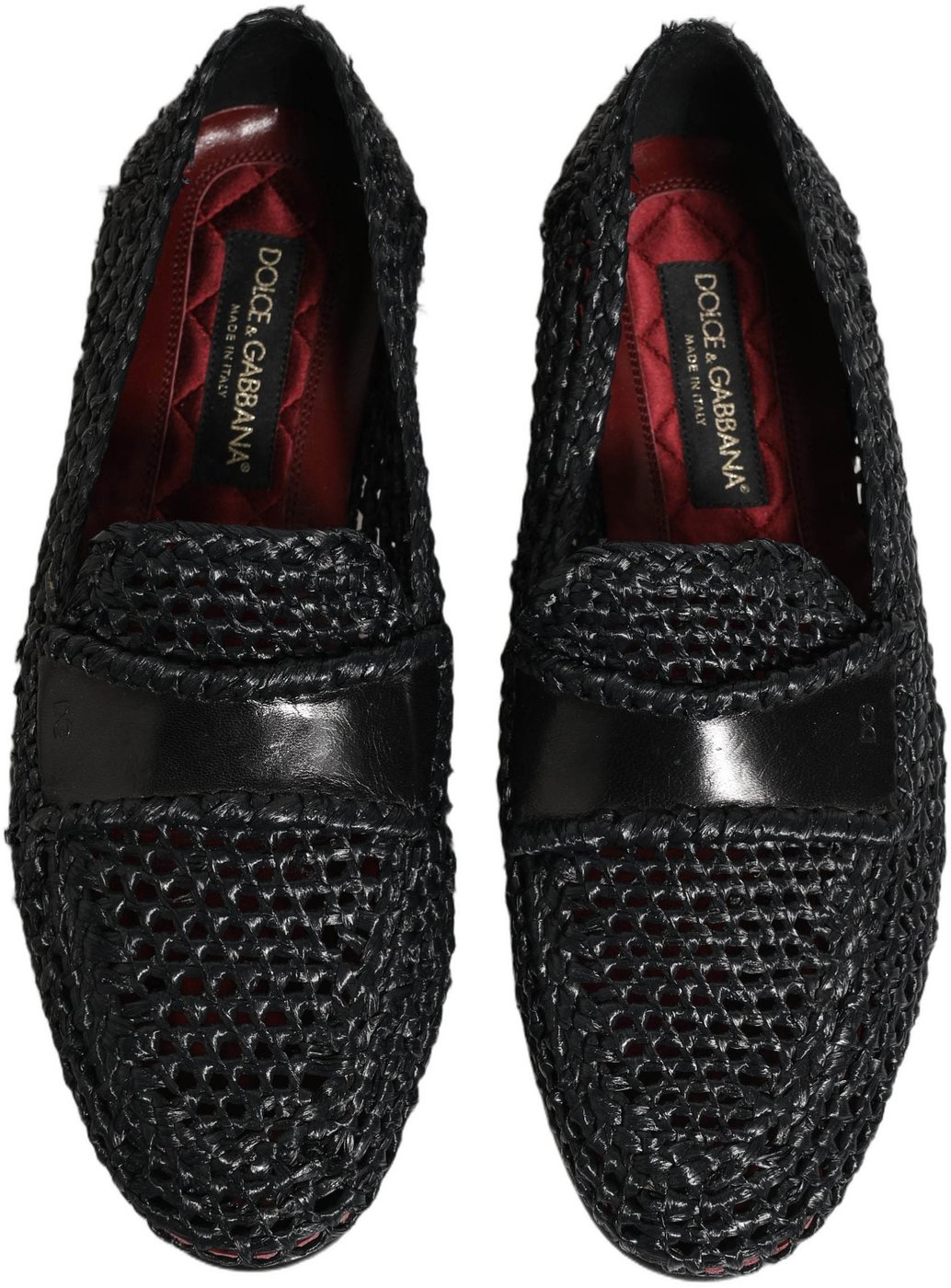 Dolce & Gabbana Black Woven Raffia Slip On Loafers Shoes