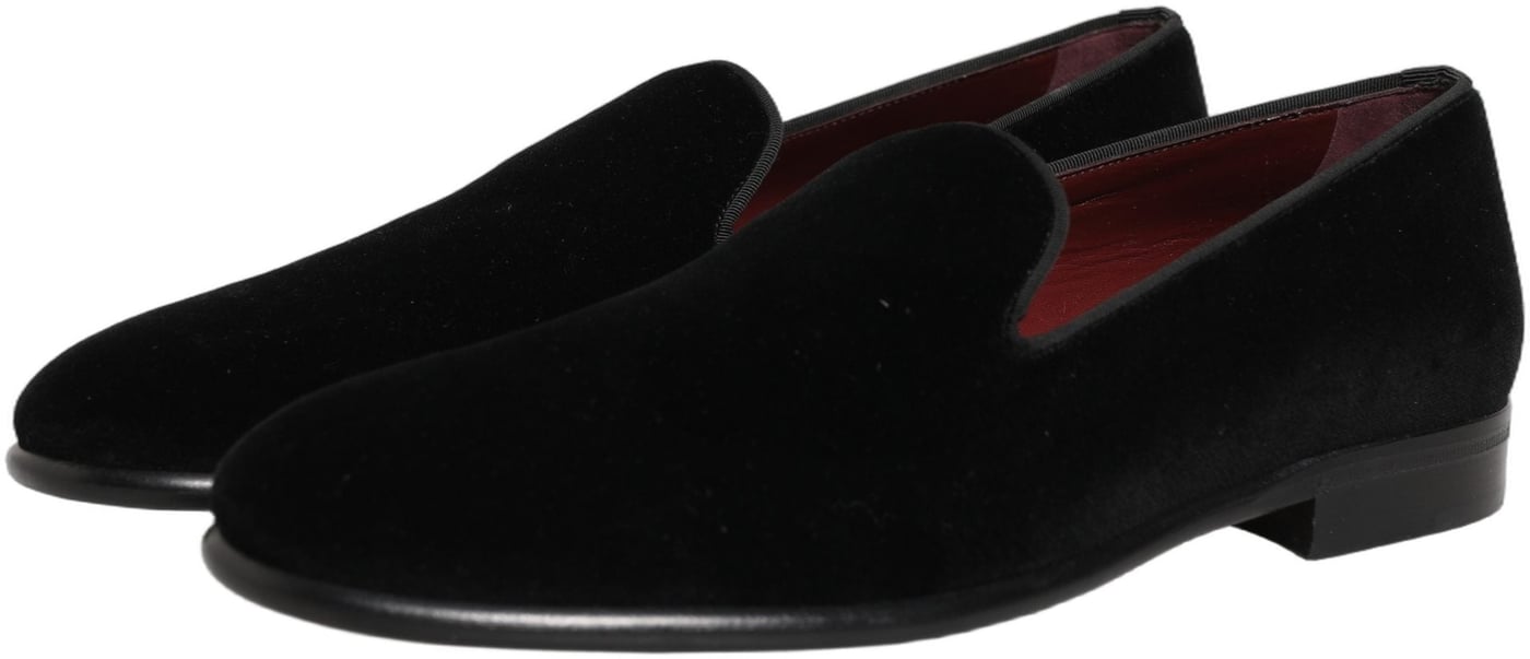 Dolce & Gabbana Black Velvet Loafers Formal Men Dress Shoes