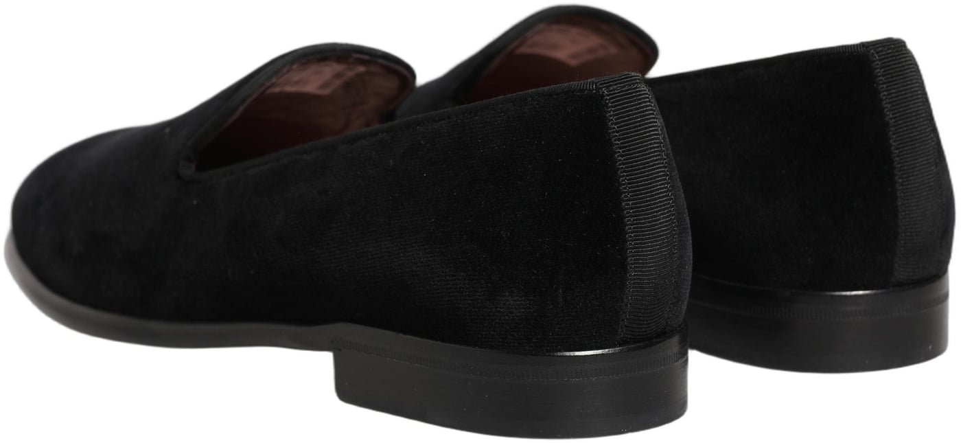 Dolce & Gabbana Black Velvet Loafers Formal Men Dress Shoes