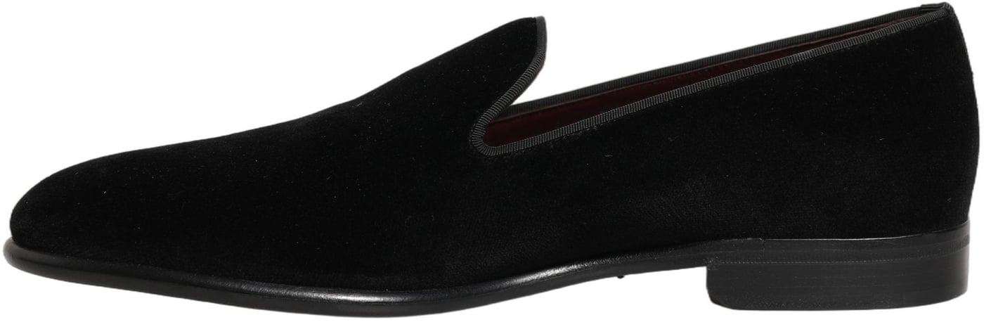 Dolce & Gabbana Black Velvet Loafers Formal Men Dress Shoes
