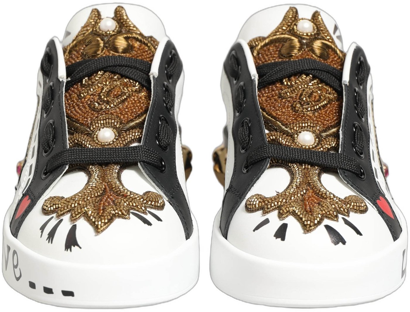 Dolce & Gabbana White Gold Studded Portofino Sneakers Shoes