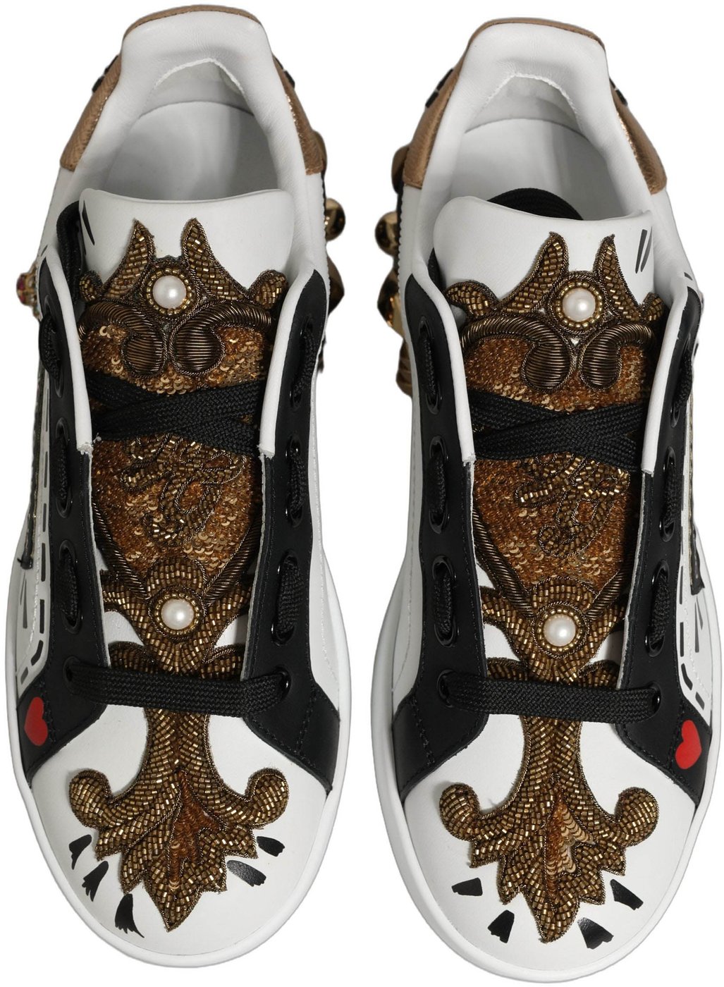 Dolce & Gabbana White Gold Studded Portofino Sneakers Shoes