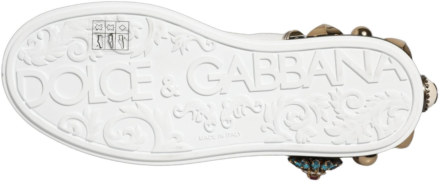 Dolce & Gabbana White Gold Studded Portofino Sneakers Shoes
