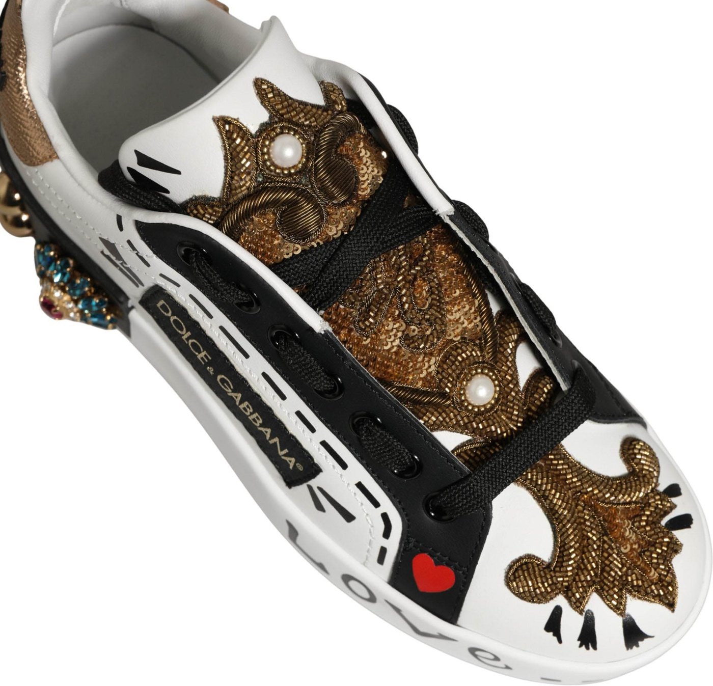 Dolce & Gabbana White Gold Studded Portofino Sneakers Shoes