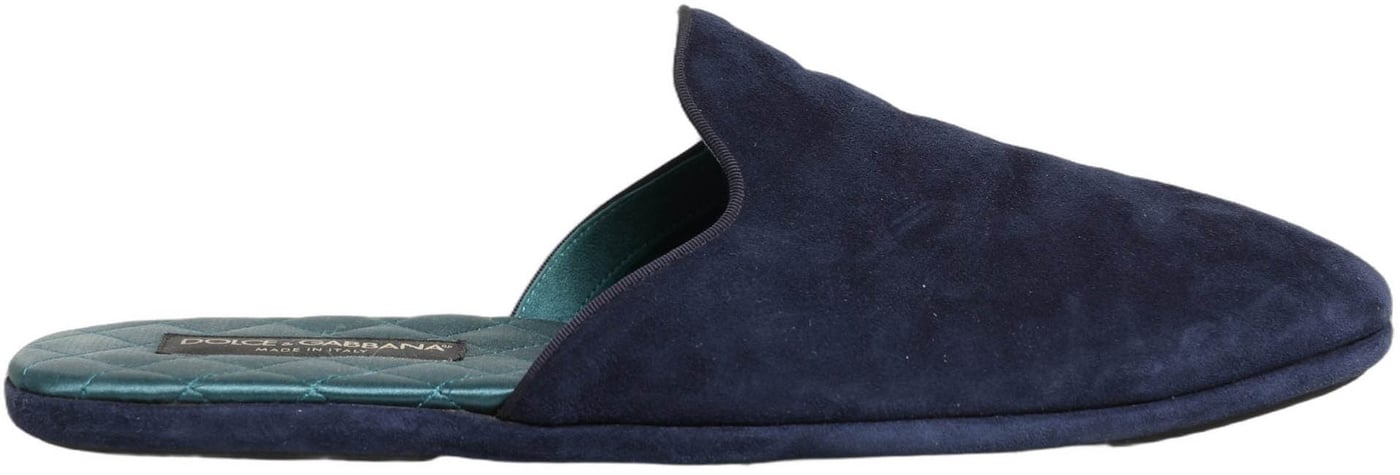 Dolce & Gabbana Blue Suede Slides Flat Slipper Men Shoes