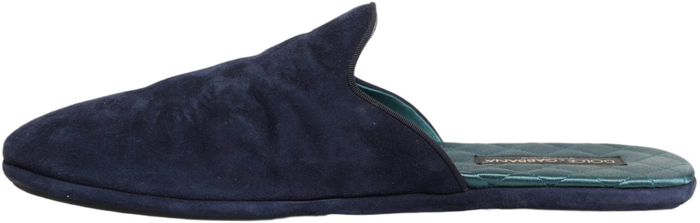 Dolce & Gabbana Blue Suede Slides Flat Slipper Men Shoes