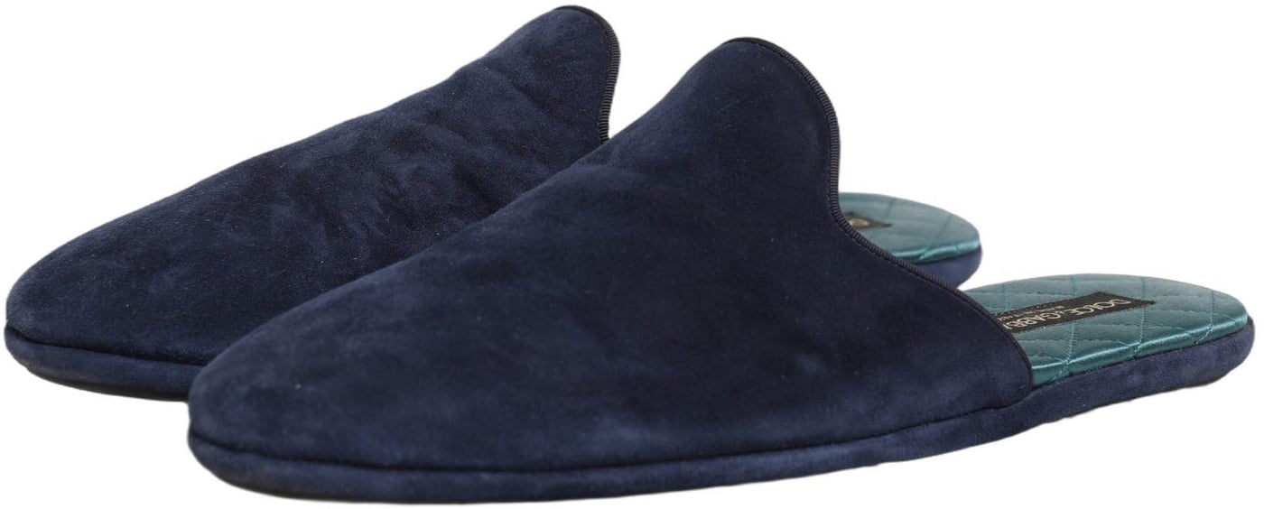Dolce & Gabbana Blue Suede Slides Flat Slipper Men Shoes