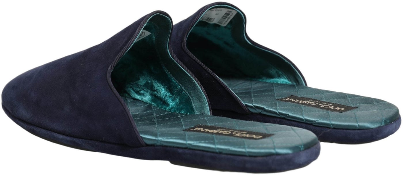 Dolce & Gabbana Blue Suede Slides Flat Slipper Men Shoes