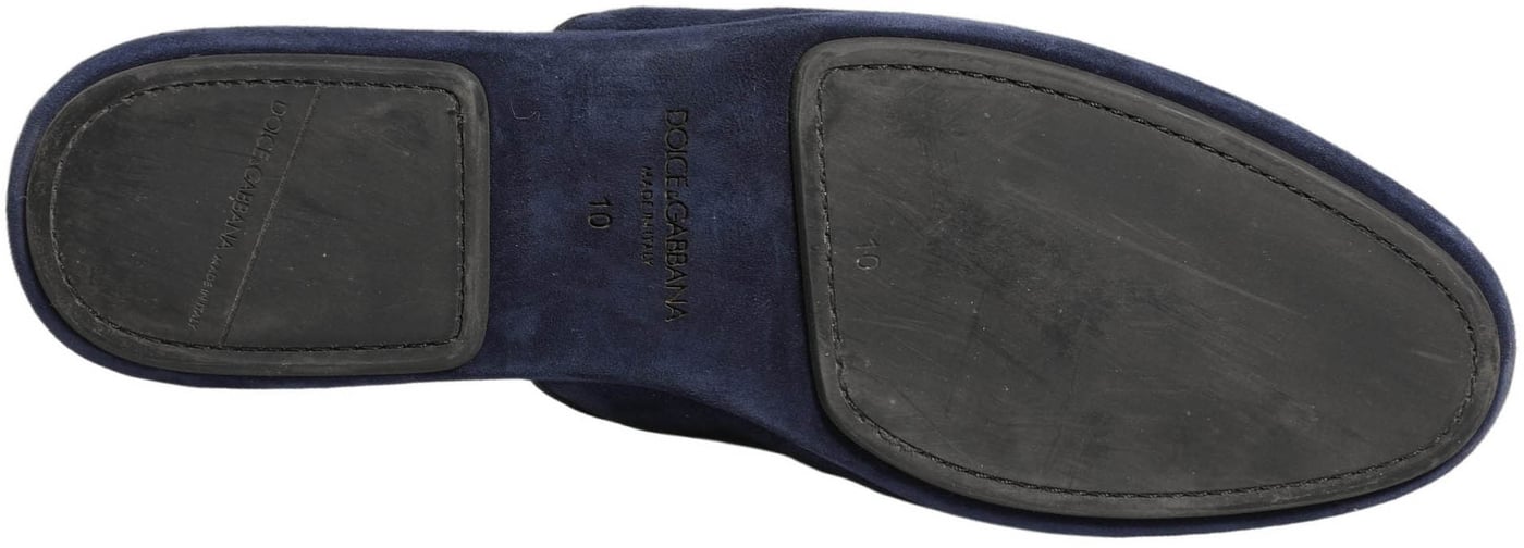 Dolce & Gabbana Blue Suede Slides Flat Slipper Men Shoes