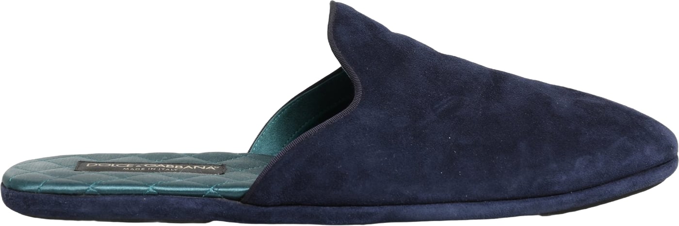 Dolce & Gabbana Blue Suede Slides Flat Slipper Men Shoes