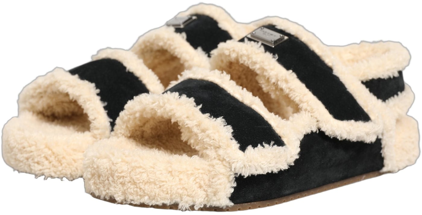 Dolce & Gabbana Beige Black Faux Fur Flats Men Sandals Shoes