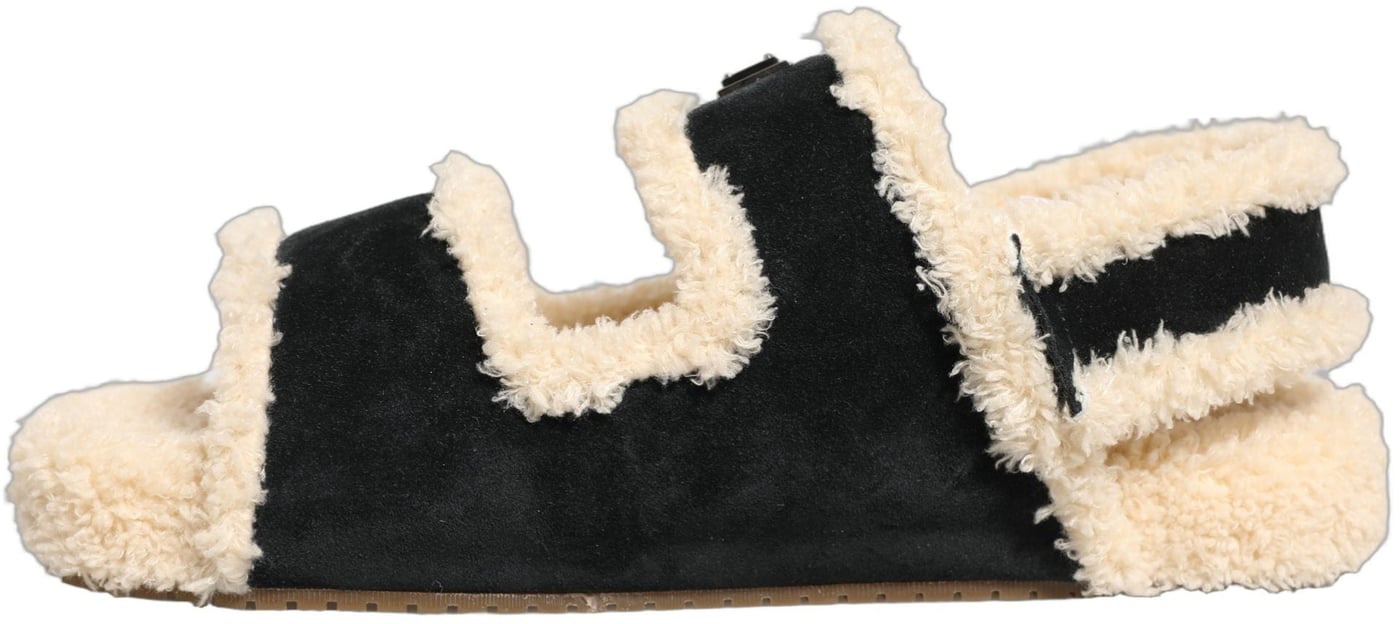 Dolce & Gabbana Beige Black Faux Fur Flats Men Sandals Shoes