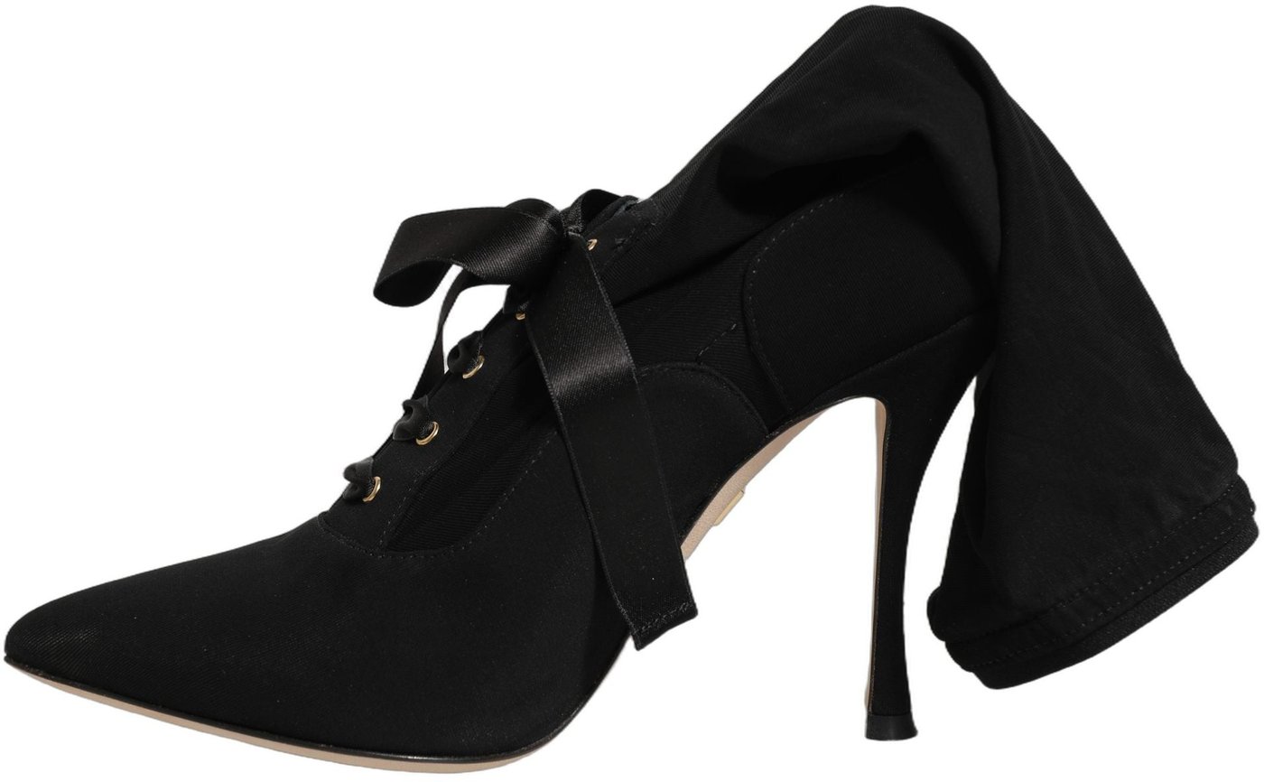 Dolce & Gabbana Black Stiletto Heels Mid Calf Boots Shoes