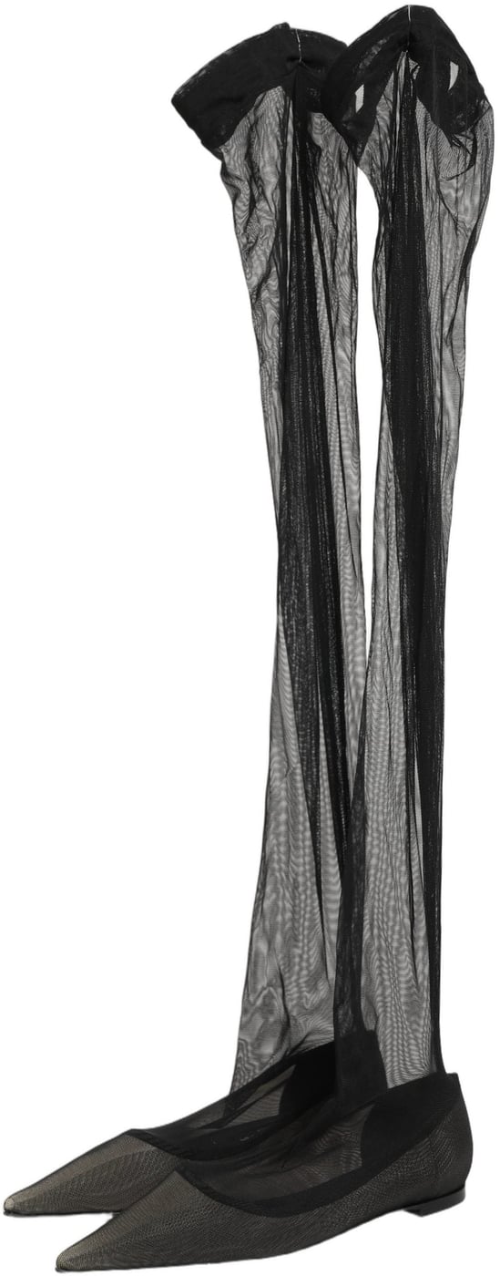 Dolce & Gabbana Black Over The Knee Tulle Flats Boots Shoes