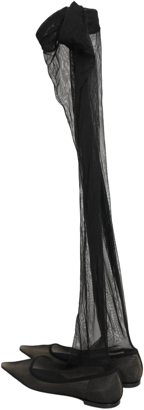 Dolce & Gabbana Black Over The Knee Tulle Flats Boots Shoes