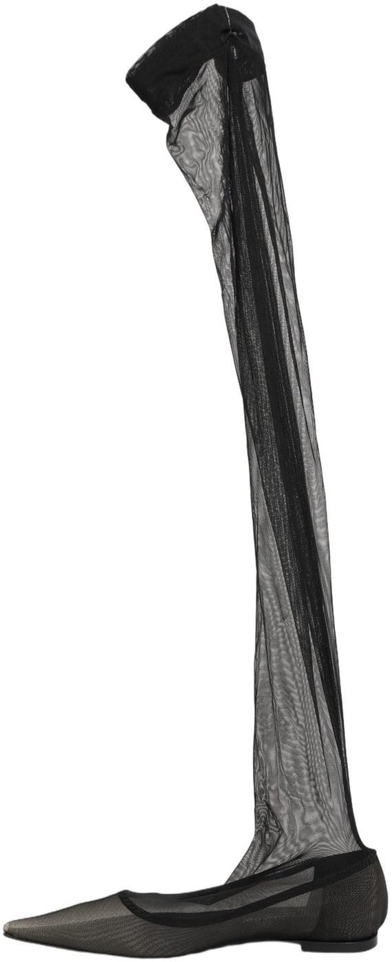 Dolce & Gabbana Black Over The Knee Tulle Flats Boots Shoes