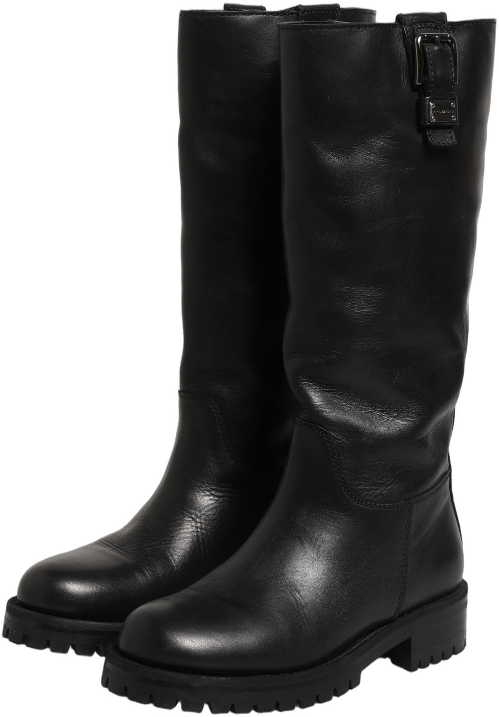 Dolce & Gabbana Black Leather Buckle Detail Mid Calf Boots Shoes