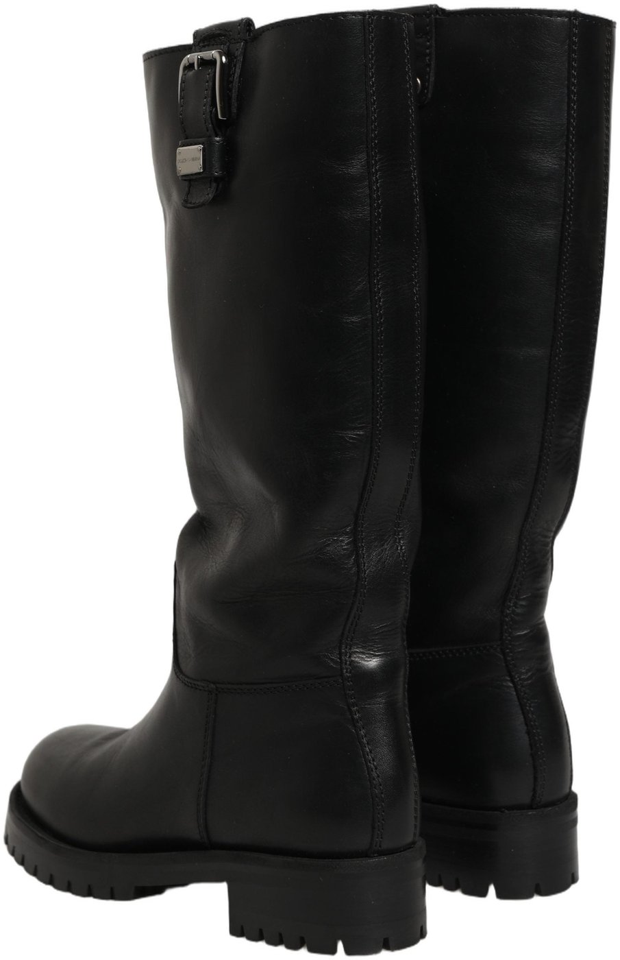 Dolce & Gabbana Black Leather Buckle Detail Mid Calf Boots Shoes