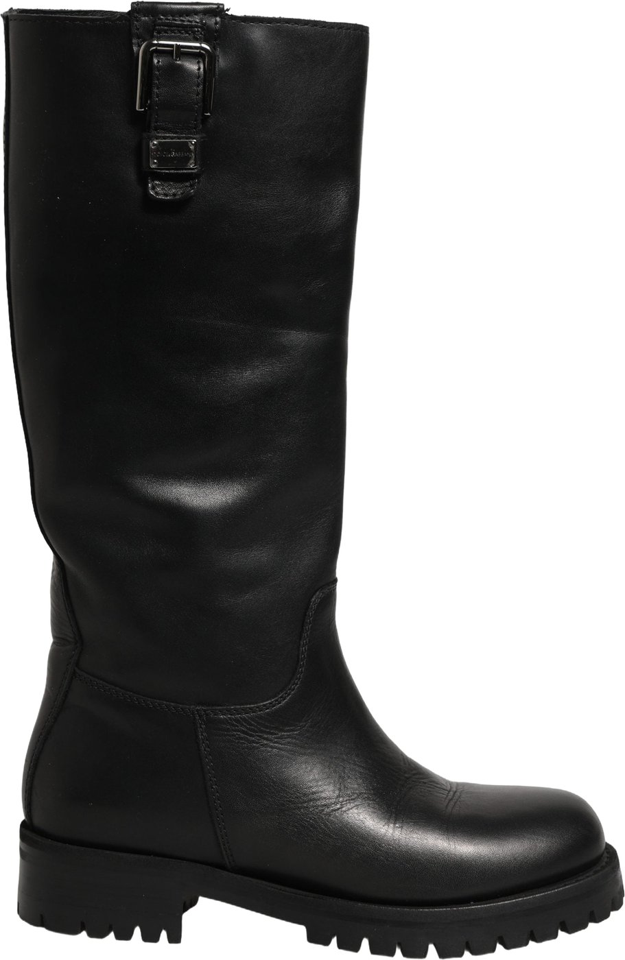 Dolce & Gabbana Black Leather Buckle Detail Mid Calf Boots Shoes