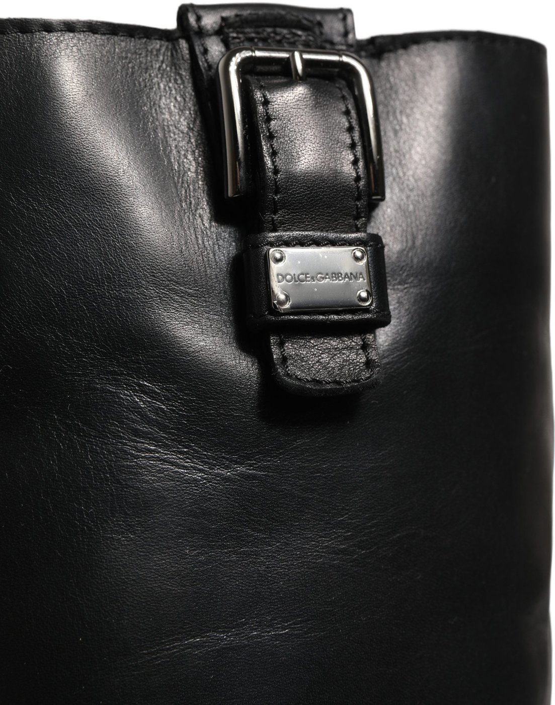 Dolce & Gabbana Black Leather Buckle Detail Mid Calf Boots Shoes