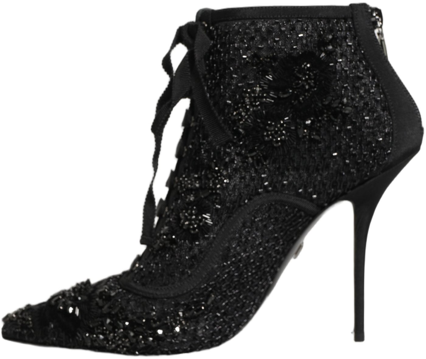 Dolce & Gabbana Black Embellished Mesh Ankle Boots Shoes