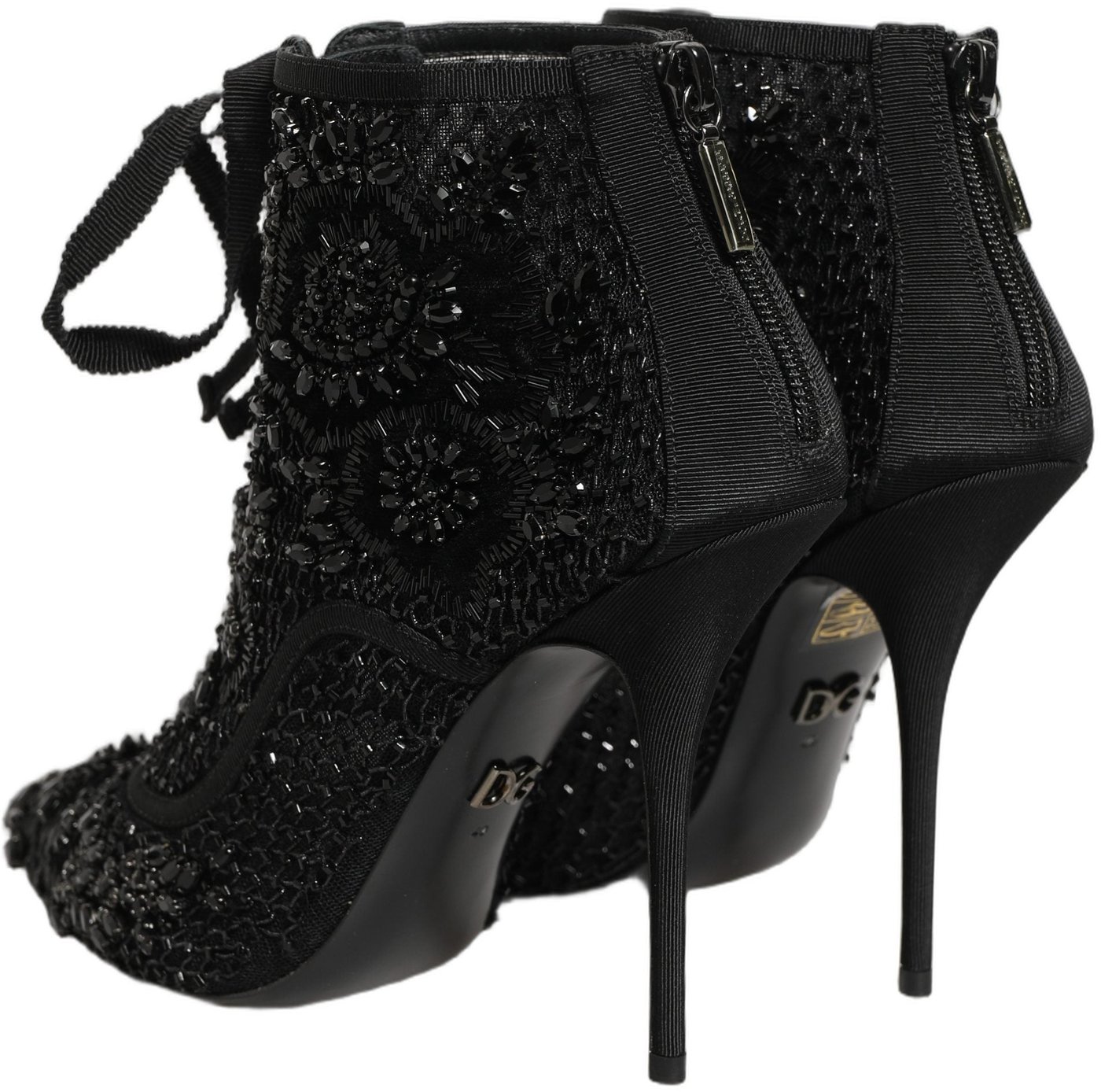 Dolce & Gabbana Black Embellished Mesh Ankle Boots Shoes