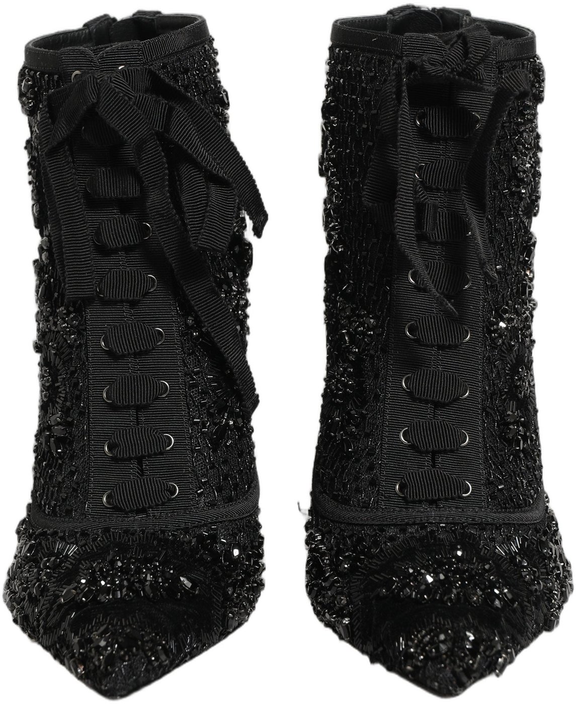 Dolce & Gabbana Black Embellished Mesh Ankle Boots Shoes