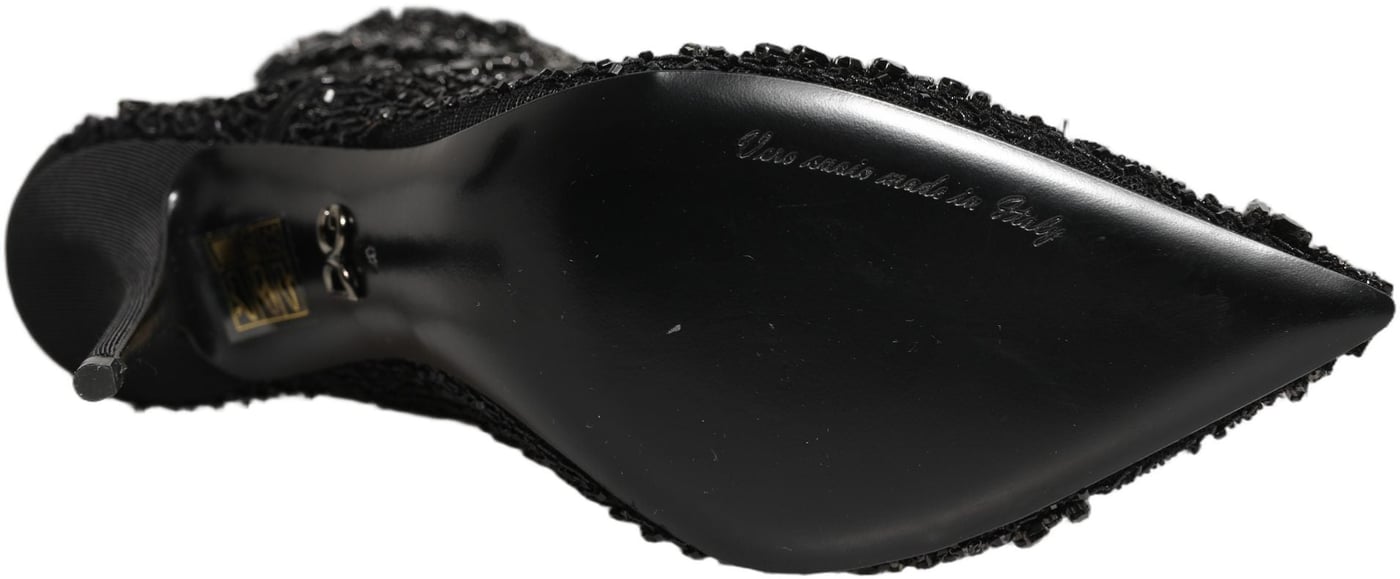 Dolce & Gabbana Black Embellished Mesh Ankle Boots Shoes
