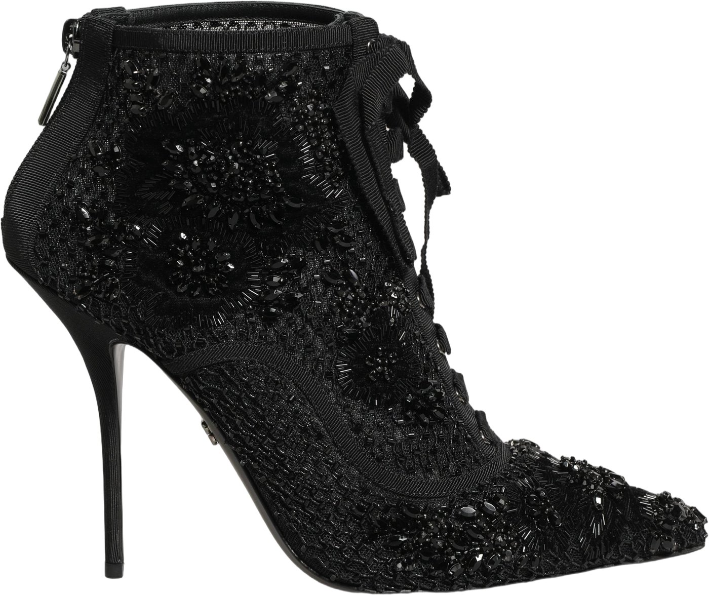 Dolce & Gabbana Black Embellished Mesh Ankle Boots Shoes