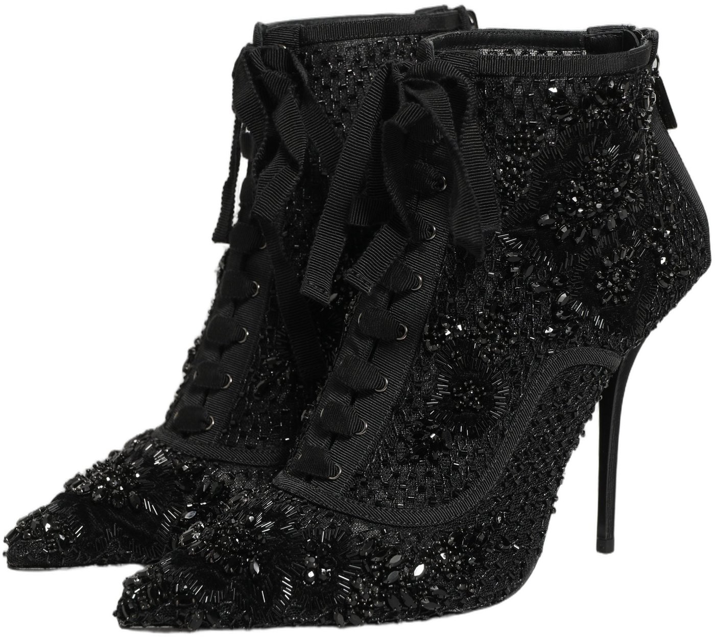 Dolce & Gabbana Black Embellished Mesh Ankle Boots Shoes
