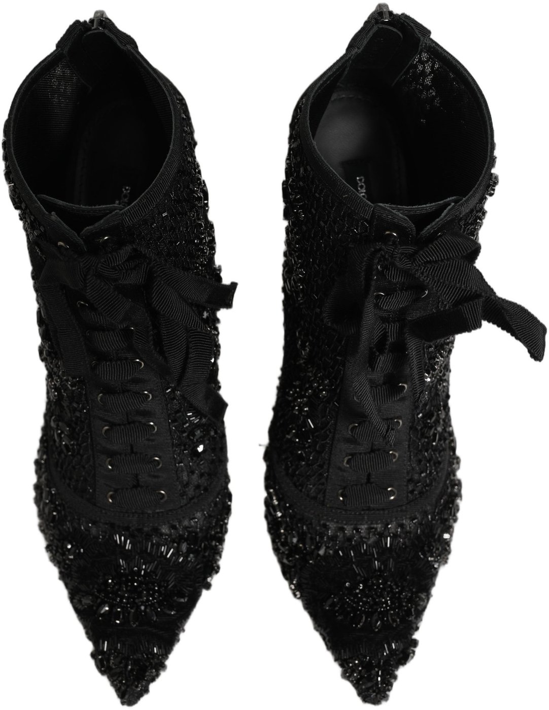 Dolce & Gabbana Black Embellished Mesh Ankle Boots Shoes