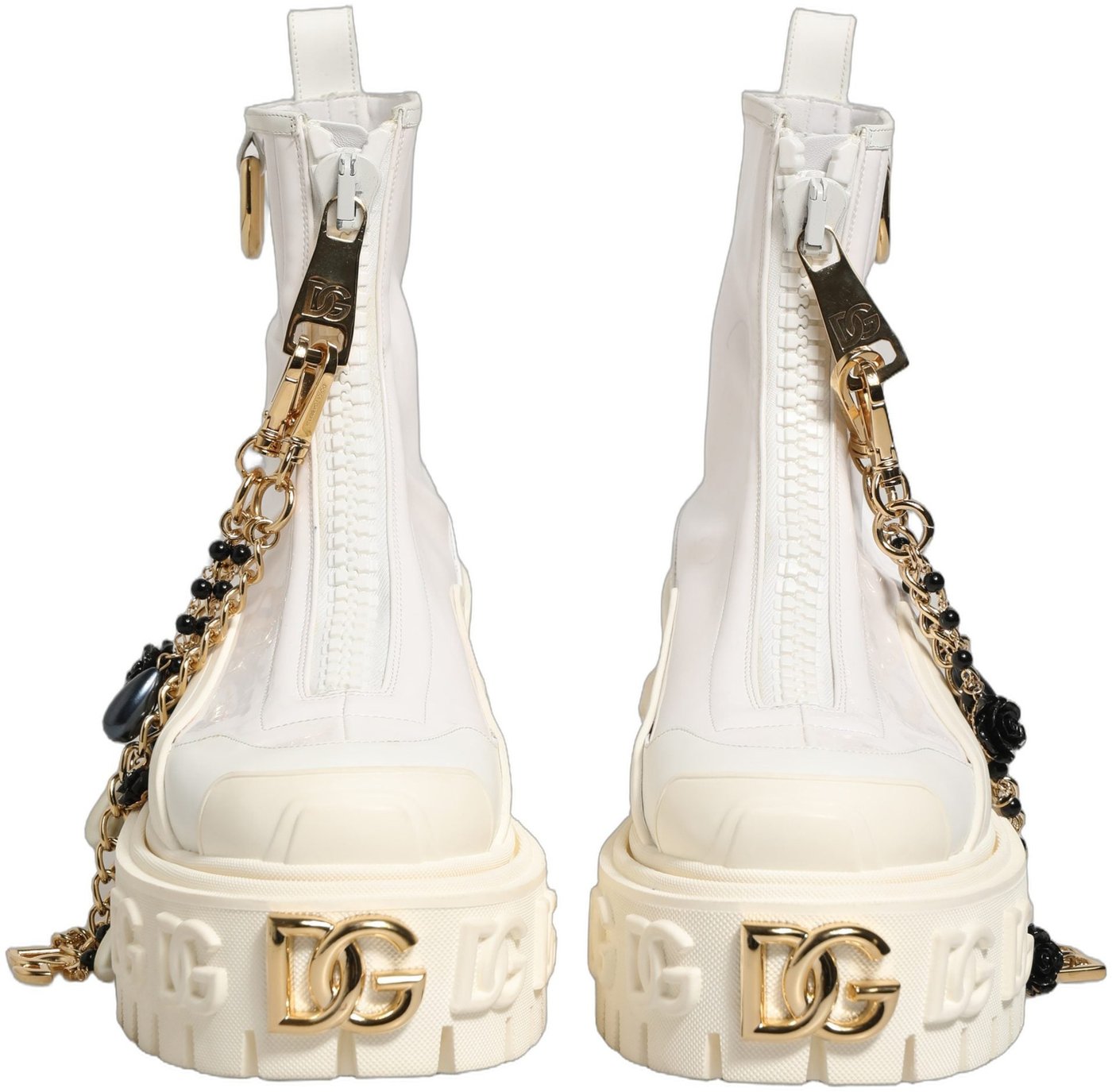Dolce & Gabbana White Leather Rubber Logo Ankle Boots Shoes