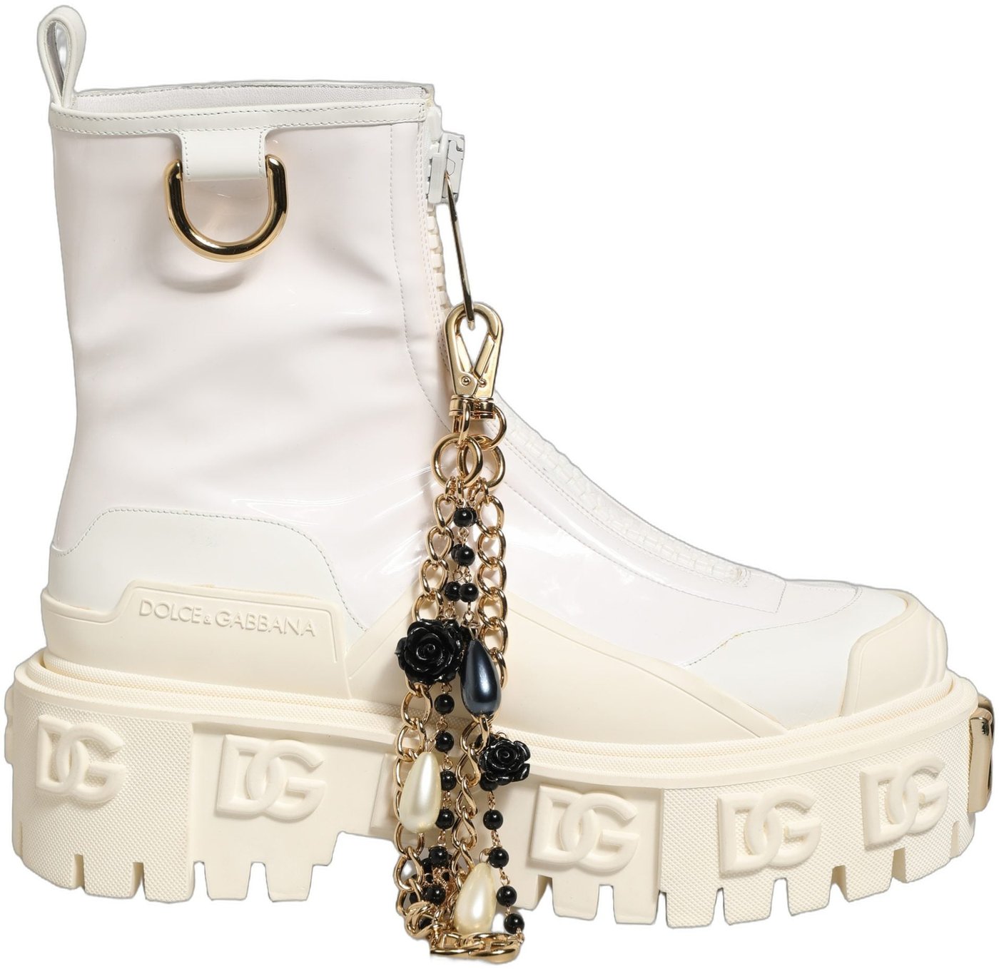 Dolce & Gabbana White Leather Rubber Logo Ankle Boots Shoes