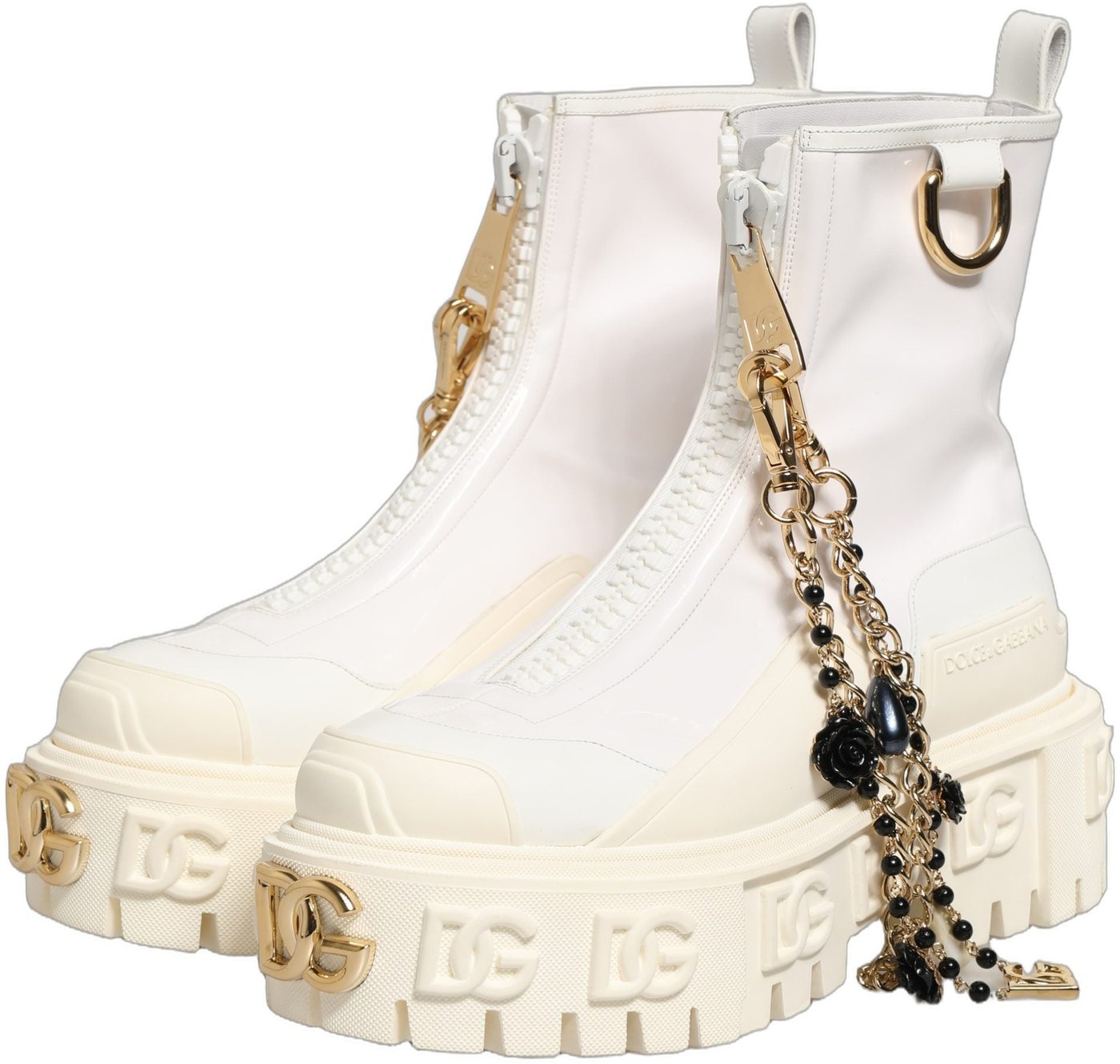 Dolce & Gabbana White Leather Rubber Logo Ankle Boots Shoes