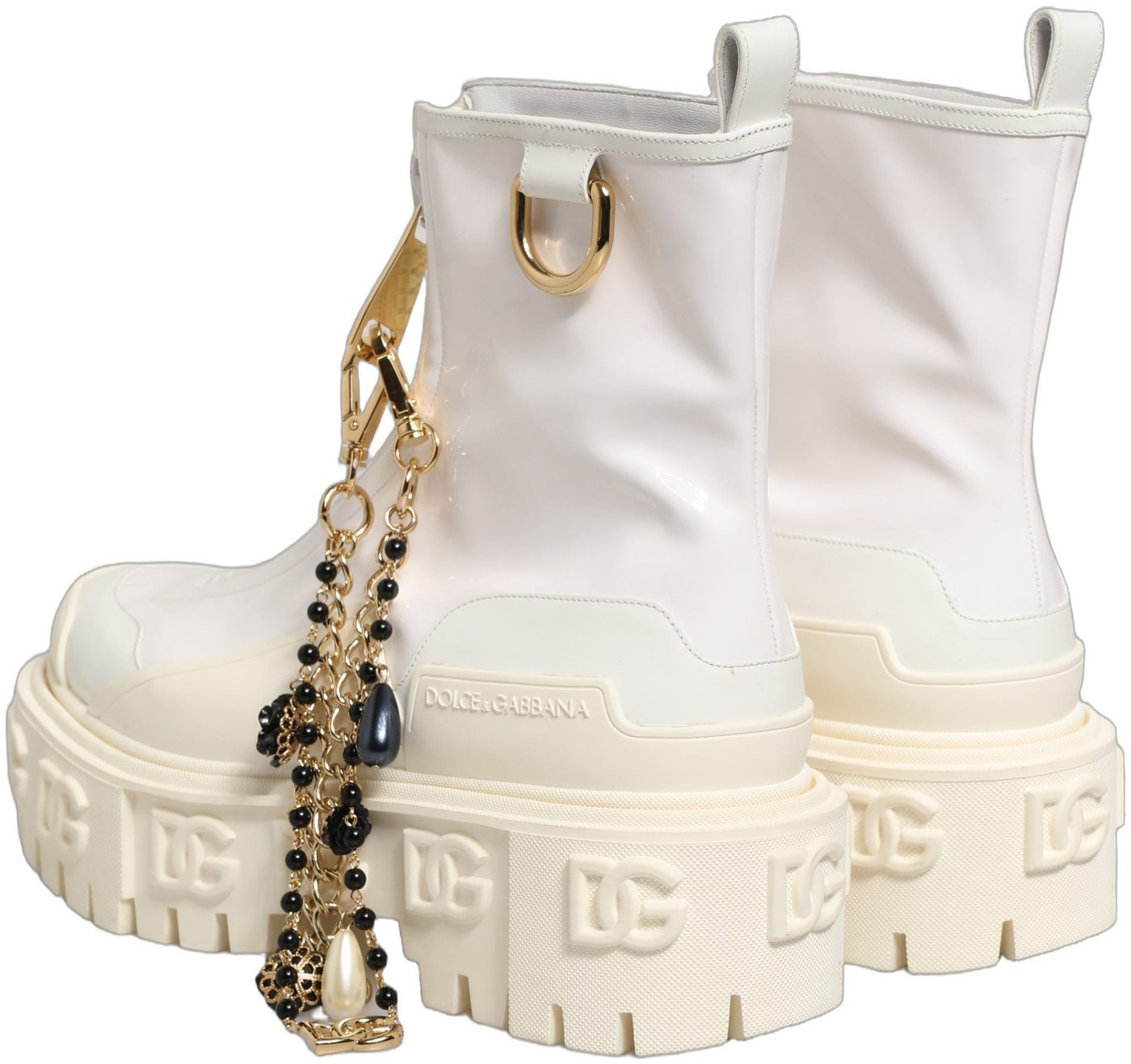 Dolce & Gabbana White Leather Rubber Logo Ankle Boots Shoes