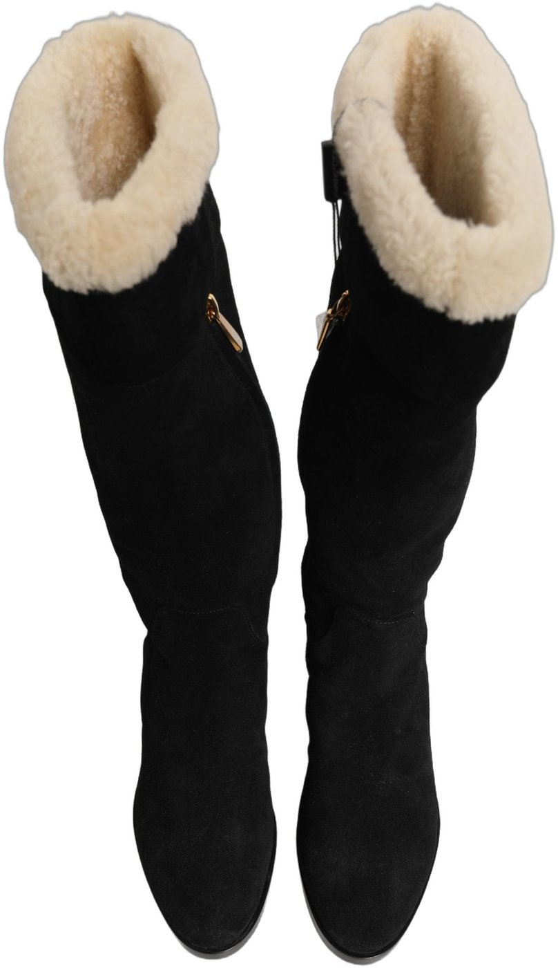 Dolce & Gabbana Suede Leather Knee High Boots Black