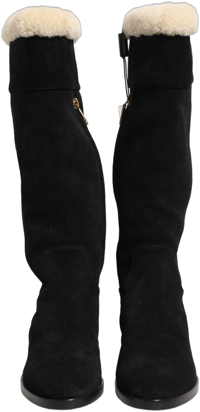 Dolce & Gabbana Suede Leather Knee High Boots Black