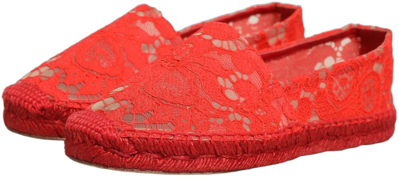 Dolce & Gabbana Red Taormina Lace Espadrille Flats Shoes